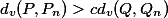 d_v(P, P_n) > cd_v(Q, Q_n)
