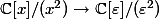 \mathbb{C}[x]/(x^2) \to \mathbb{C}[\varepsilon]/(\varepsilon^2)