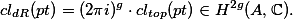  cl_{dR}(pt) = (2 \pi i)^g \cdot cl_{top}(pt) \in H^{2g}(A, \mathbb{C}). 