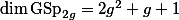  \dim \operatorname{GSp}_{2g} = 2g^2 + g + 1
