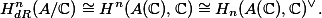  H^n_{dR}(A/\mathbb{C}) \cong H^n(A(\mathbb{C}), \mathbb{C}) \cong H_n(A(\mathbb{C}), \mathbb{C})^\vee. 