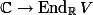  \mathbb{C} \to \mathop{\mathrm{End}_{\mathbb{R}}} V 