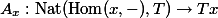 A_x : \mathop{\mathrm{Nat}}(\mathop{\mathrm{Hom}}(x, -), T) \to Tx