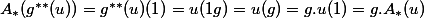 A_*(g^{**}(u)) = g^{**}(u)(1) = u(1g) = u(g) = g.u(1) = g.A_*(u)