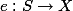 e : S \to X