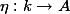 \eta : k \to A